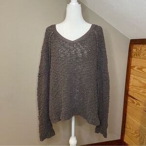 Free People Reverse Hem Open Knit V-Neck Sweater